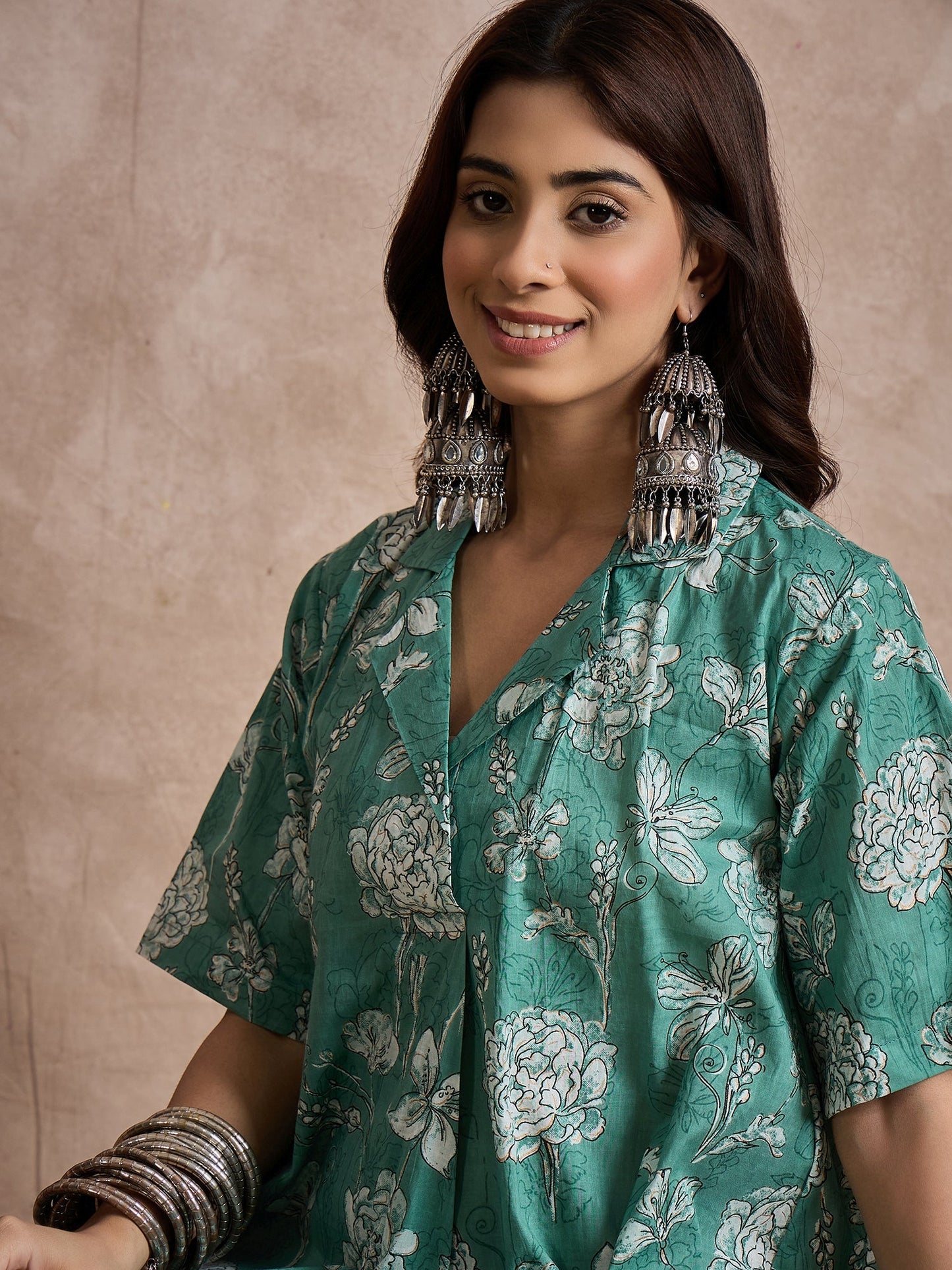 Aqua Green Floral Collar Dress