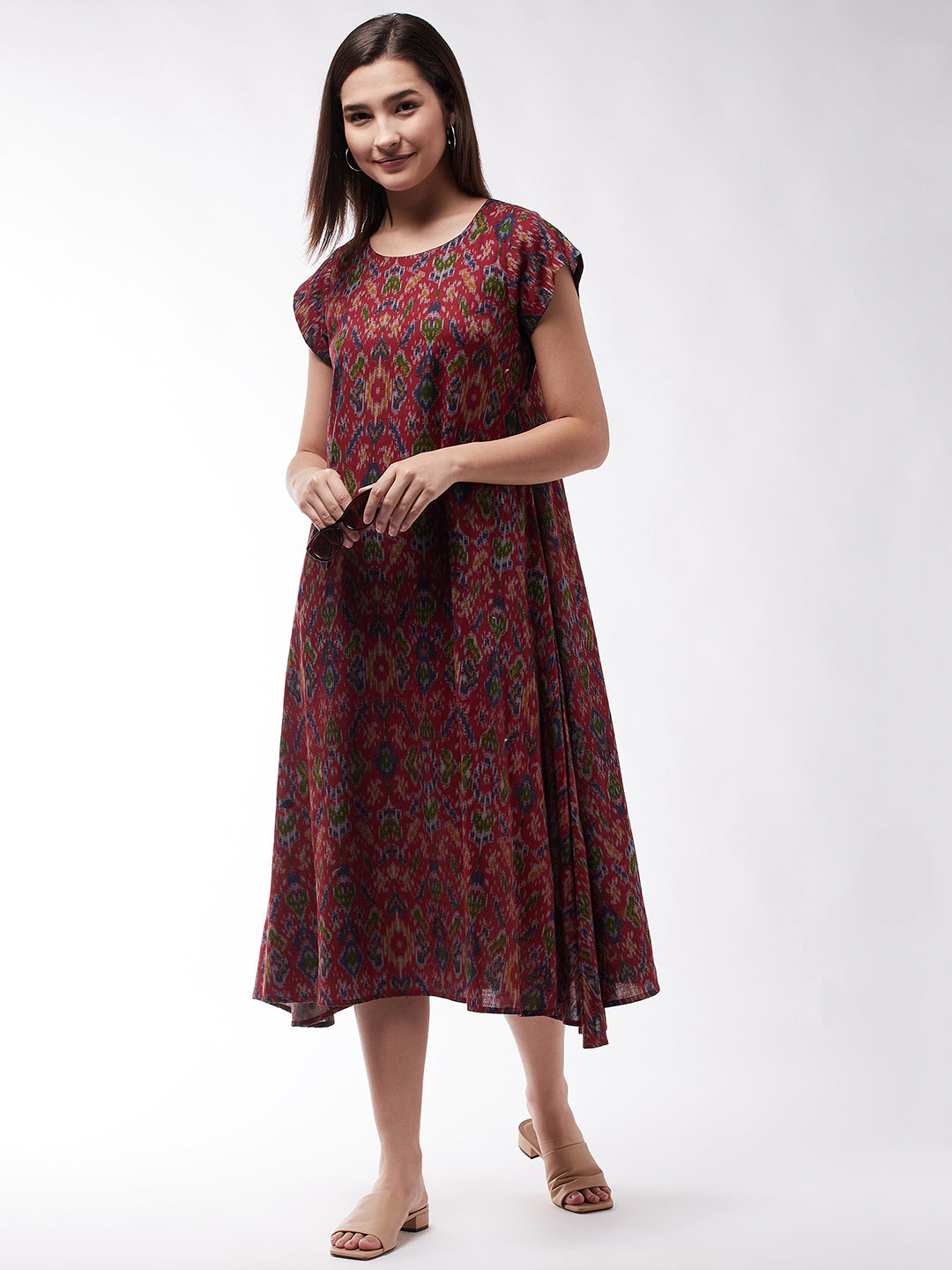 Abstract A- Line Ikkat Print Dress