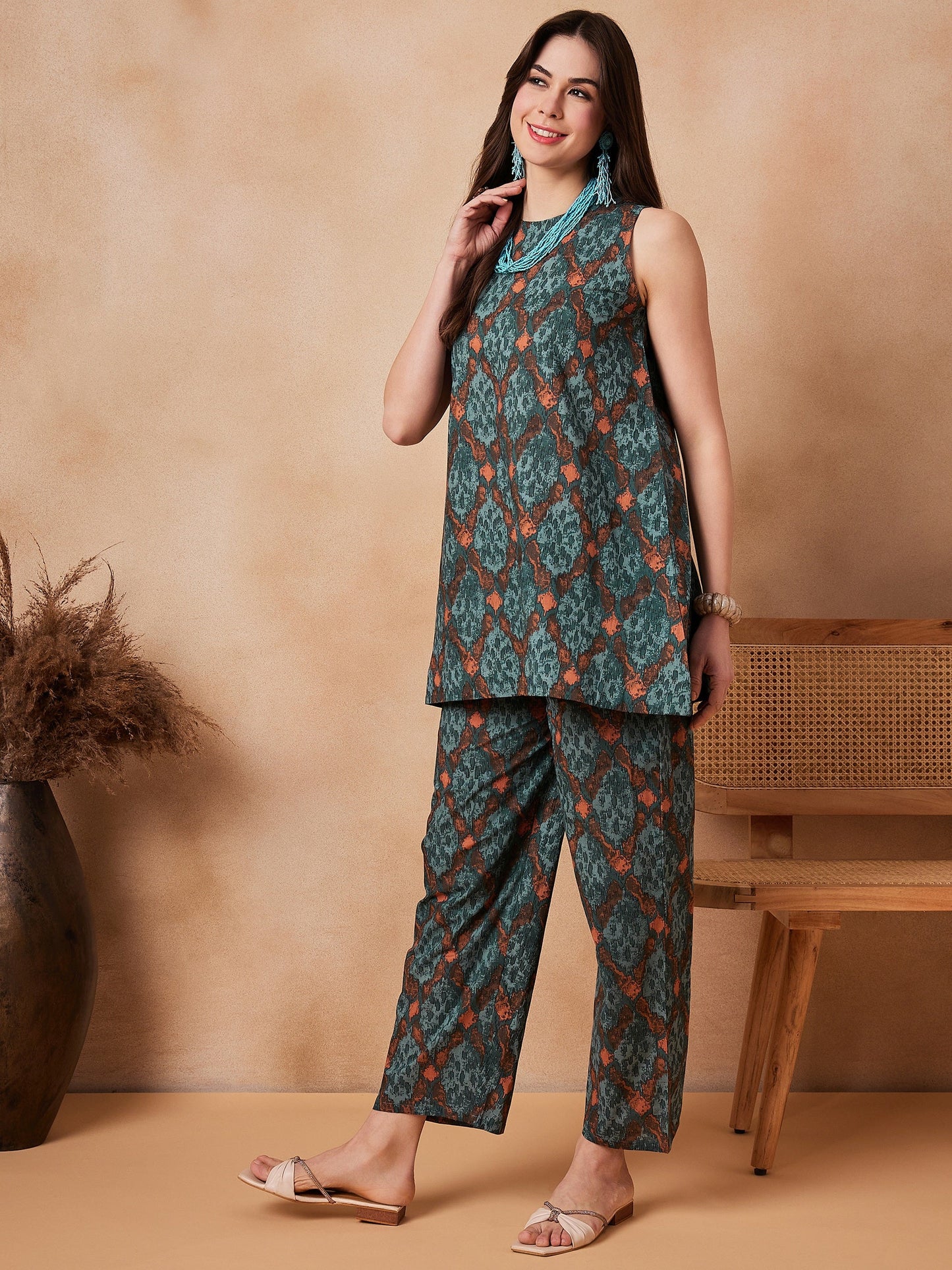 Aqua Pearl Abstract Printed Coords Set