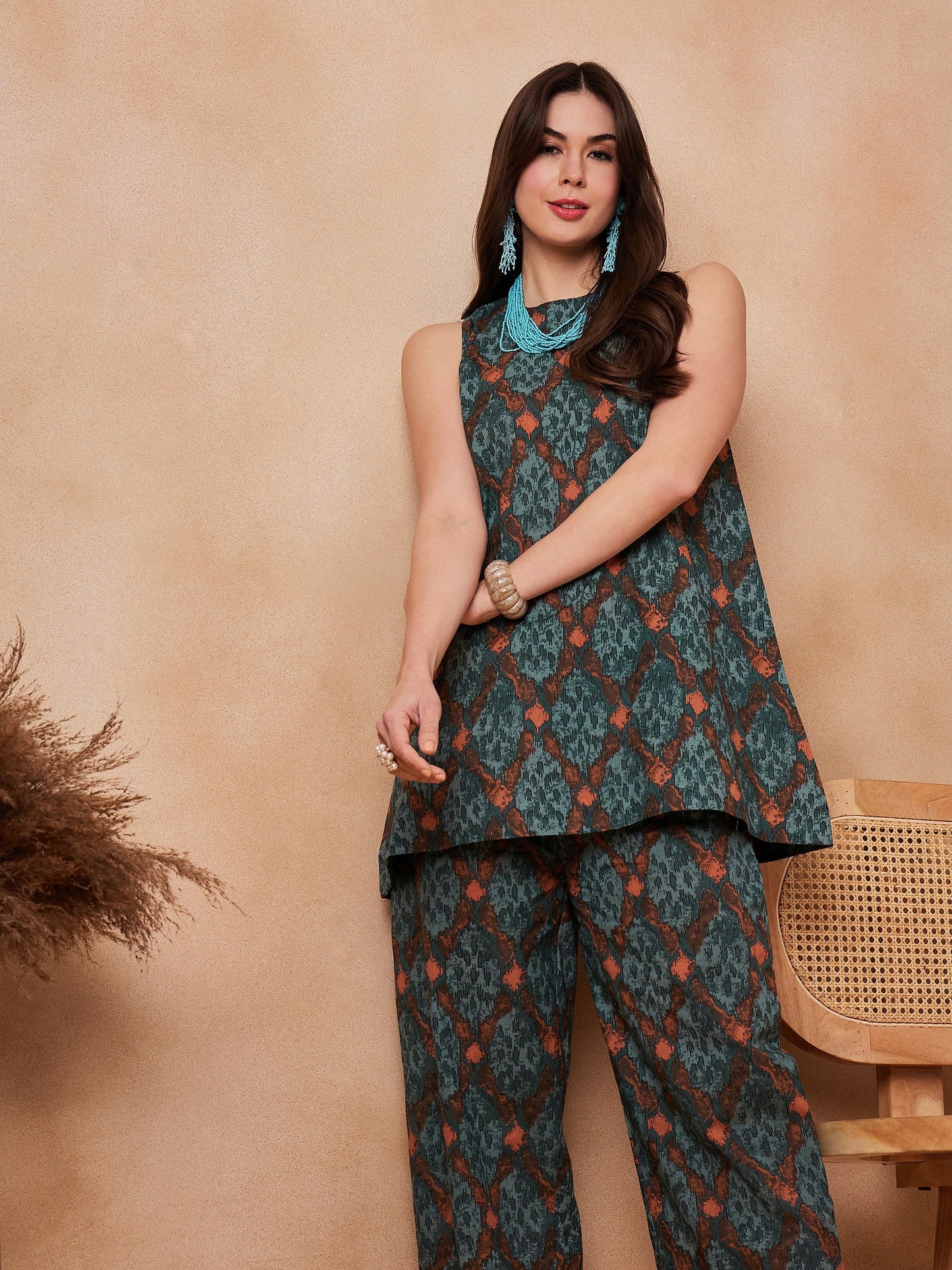 Aqua Pearl Abstract Printed Coords Set
