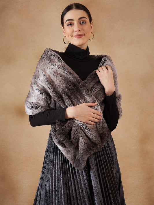 Dark Grey Double Shade Long Faux Fur Cape