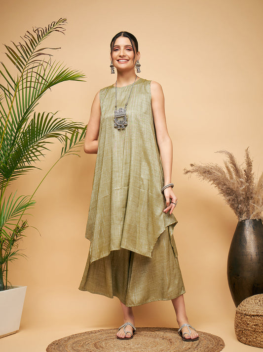 Olive Lurex Short Pallazo Kurta Set