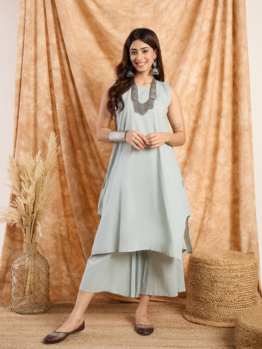 Steel Blue R Neck Kurta Set (To Be Despatched in 12 - 15 days)
