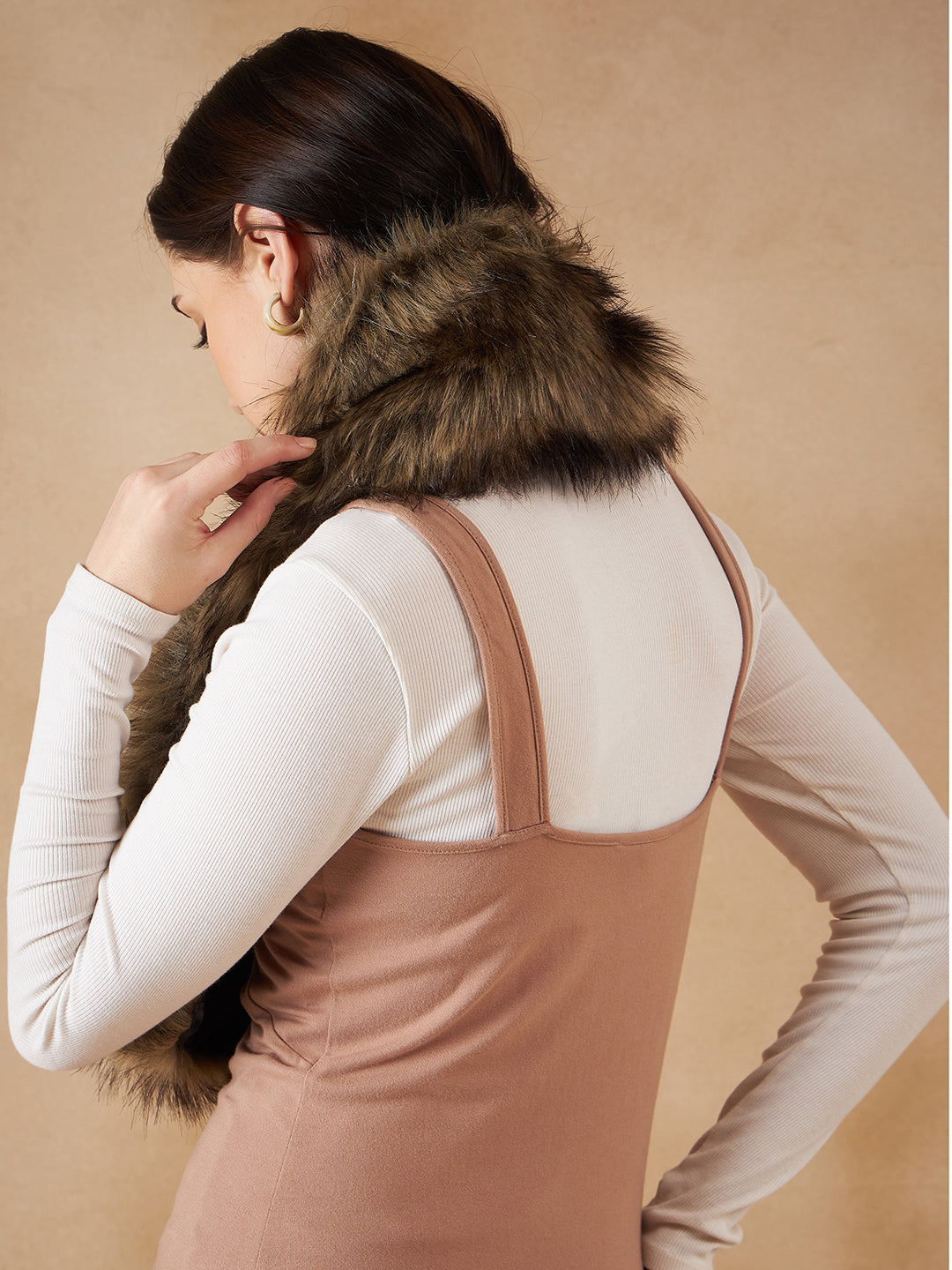 Beige Print Faux Fur Neck Warmer