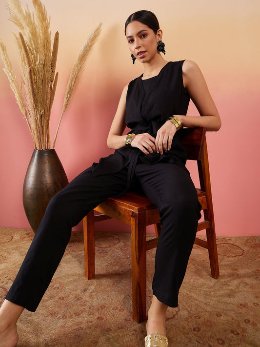 Black 3 Piece Coord Set With Belt