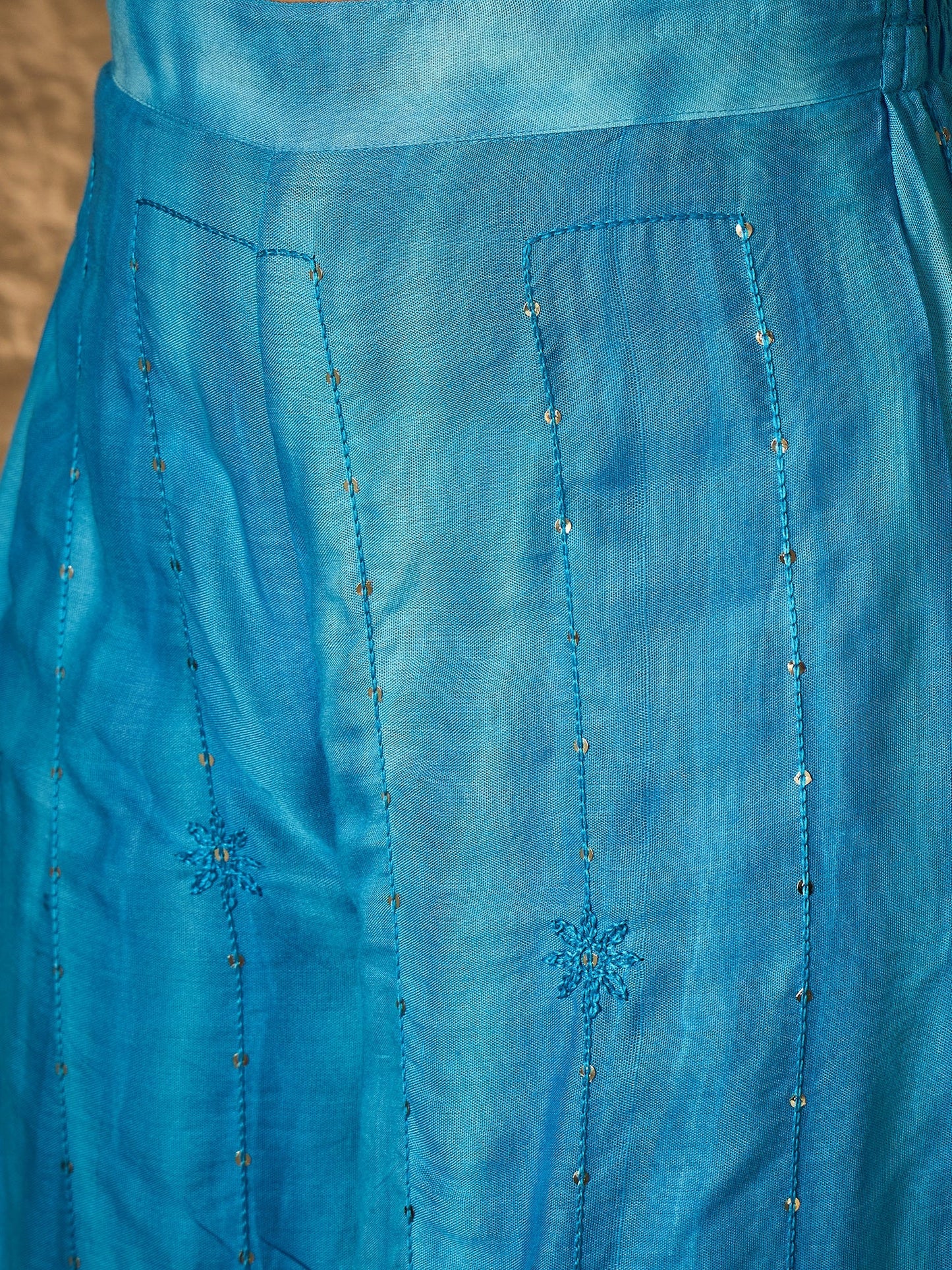 Cyan Blue Tie & Dye Sweetheart Kurta Set