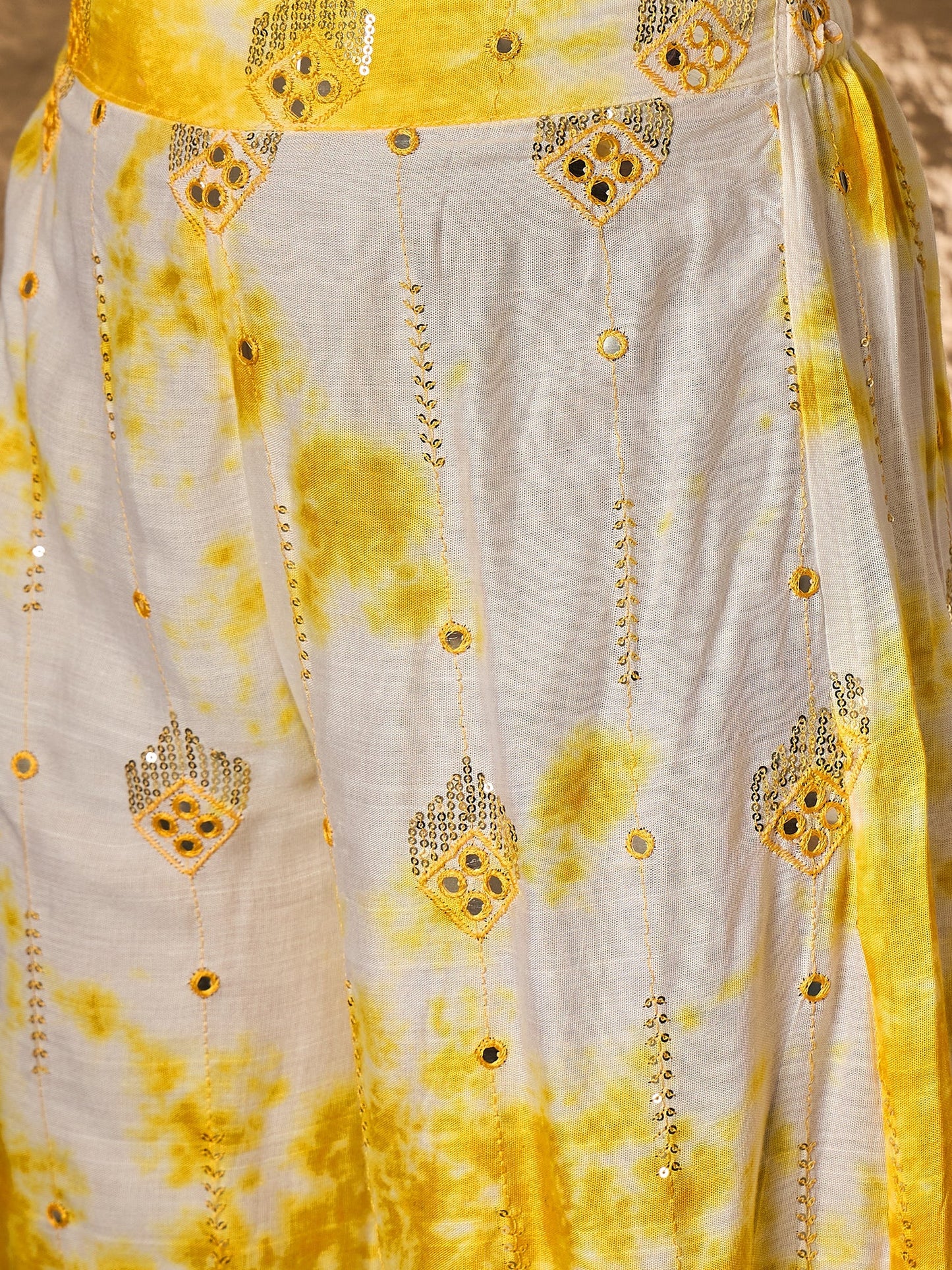 Yellow White Tie & Dye Anarkali Kurta Set