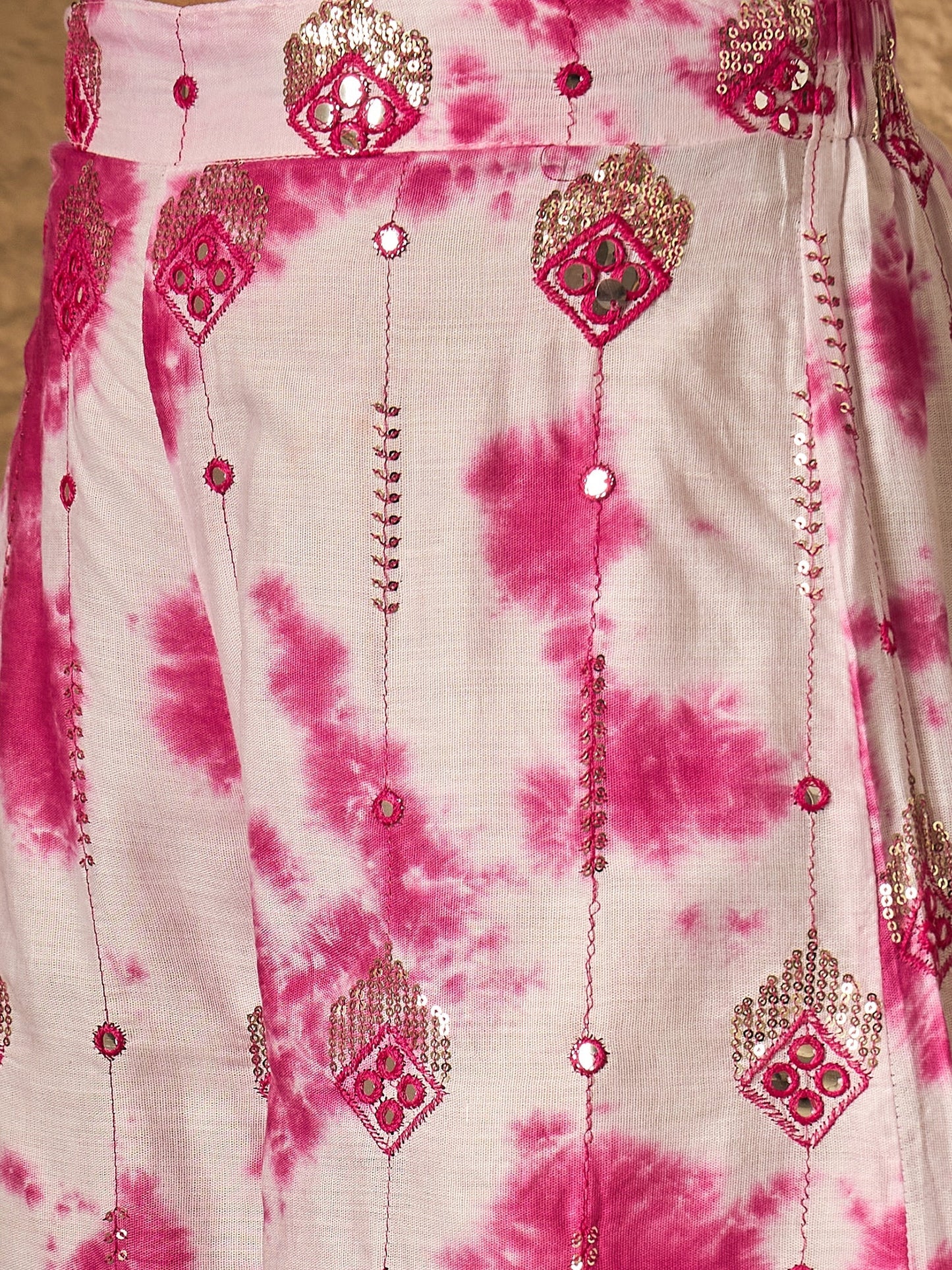 Pink White Tie & Dye Anarkali Kurta Set