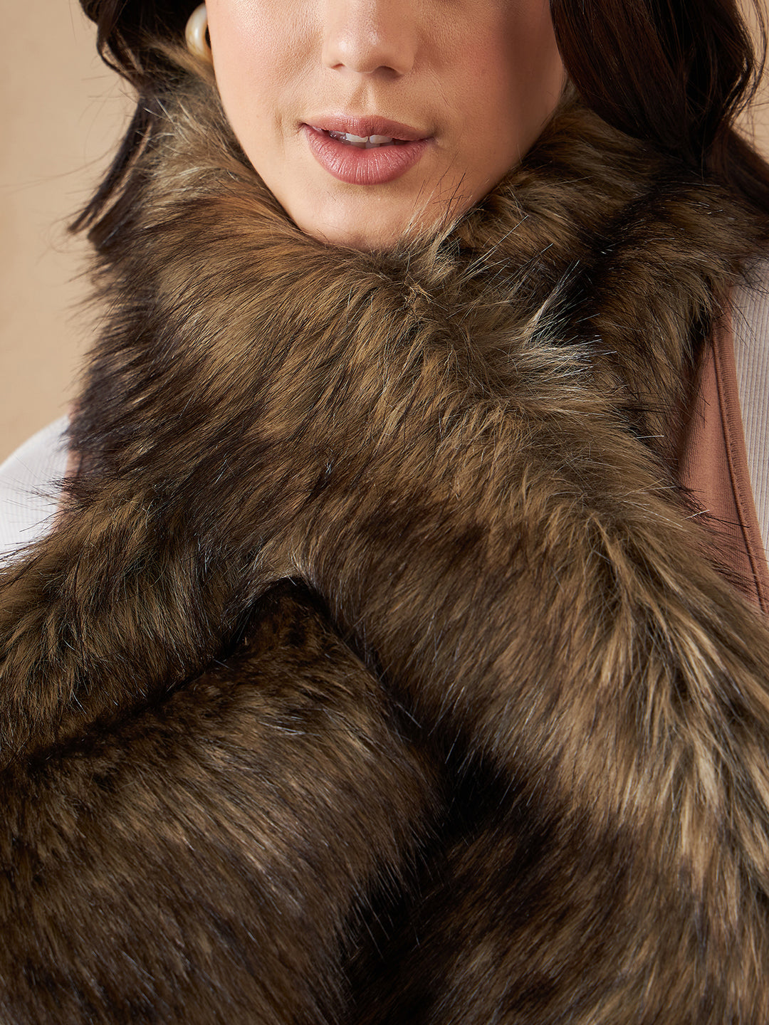 Beige Print Faux Fur Neck Warmer