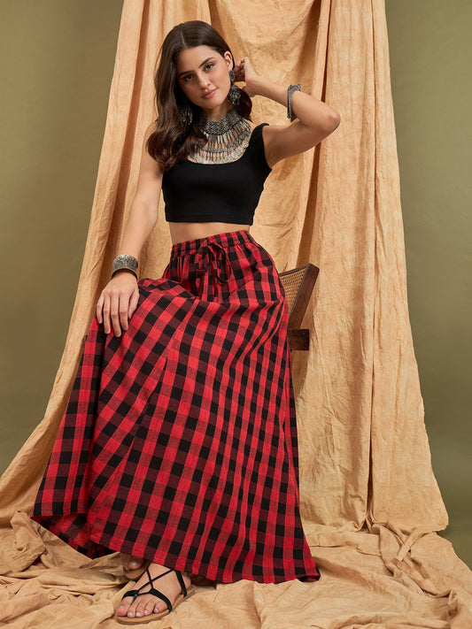 Black Red Check Skirt