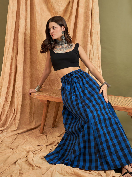 Ink Blue Black Check Skirt