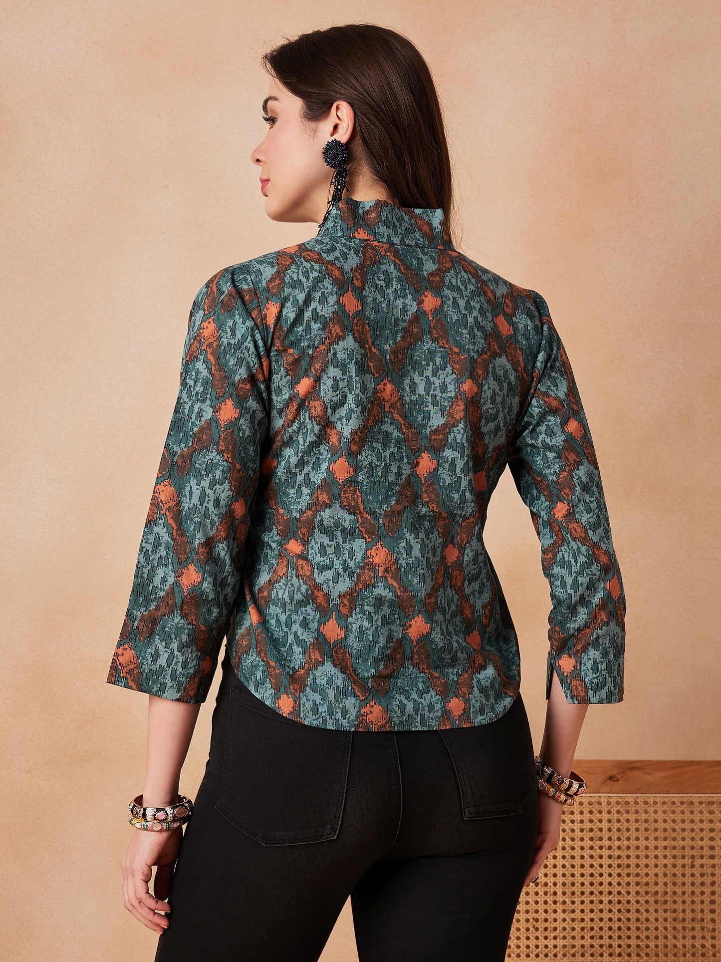 Aqua Pearl Shawl Neck Top