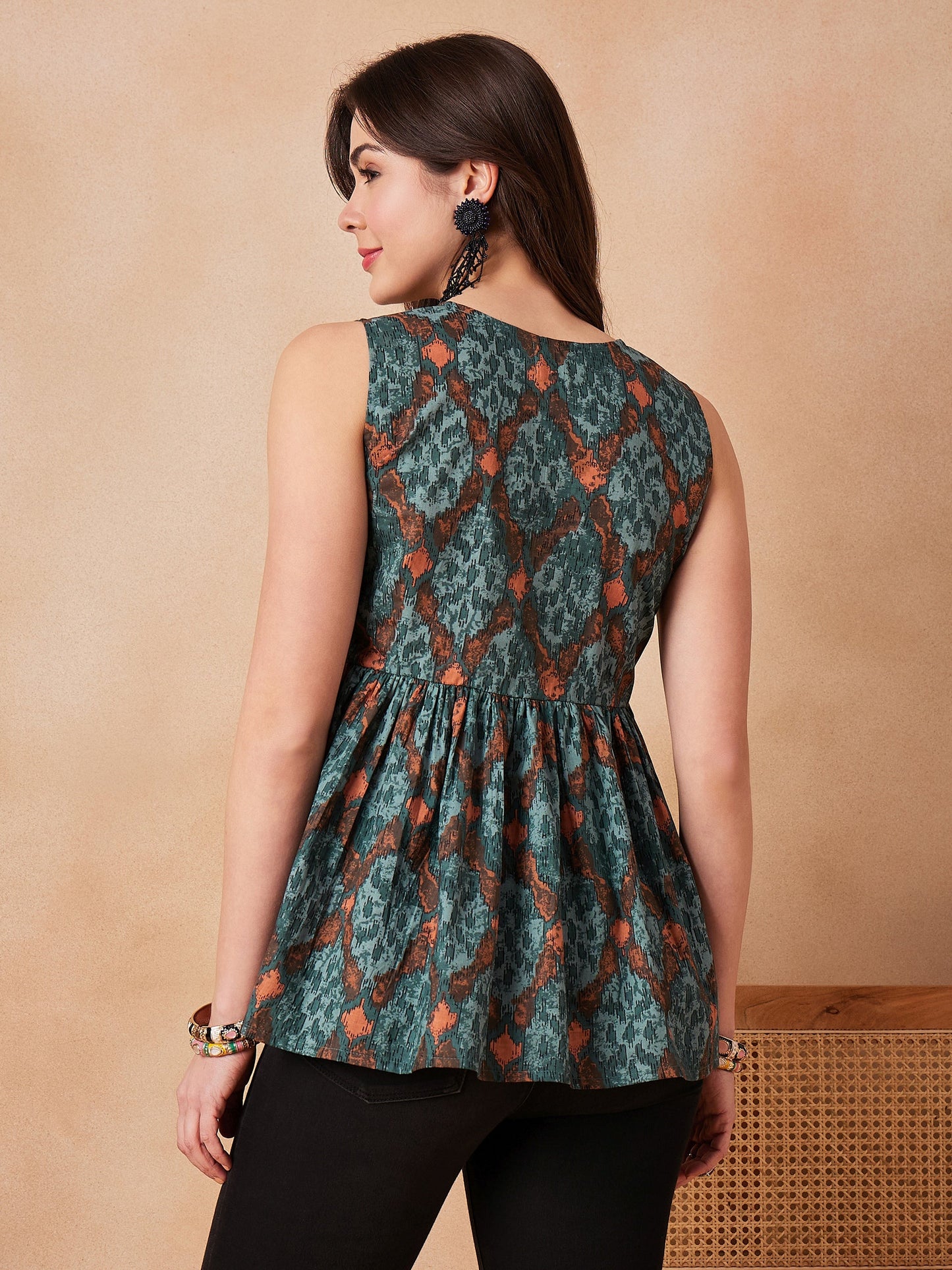 Aqua Pearl Abstarct Printed Round Neck Top