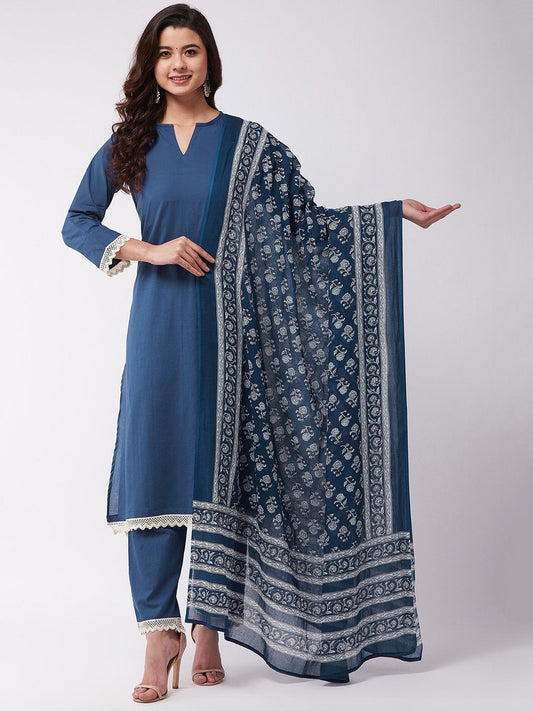 Blue Floral Cotton Dupattas