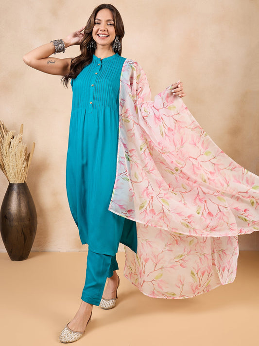 White Peach Floral Print Organza Dupatta