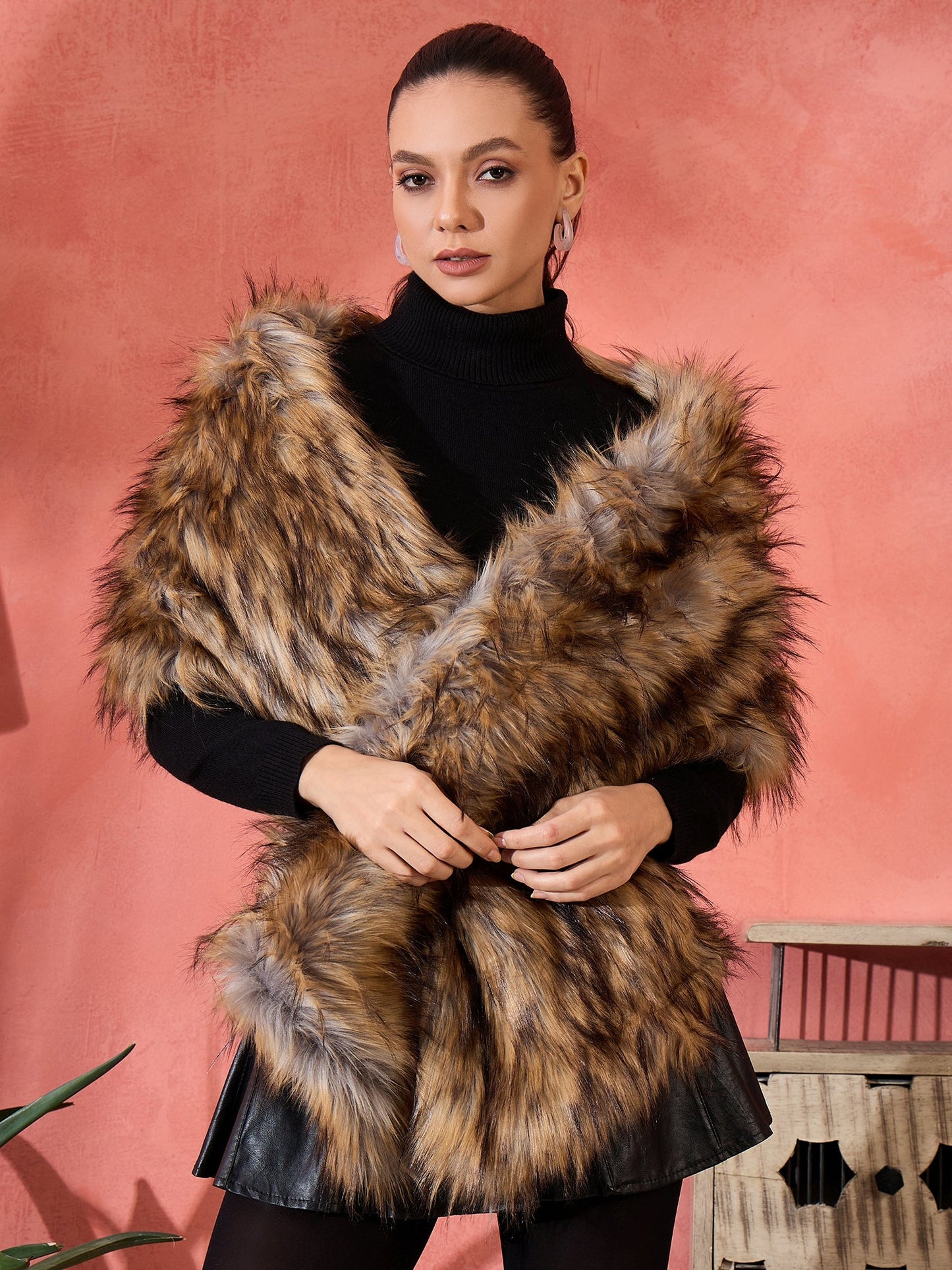 Beige Faux Fur Cape