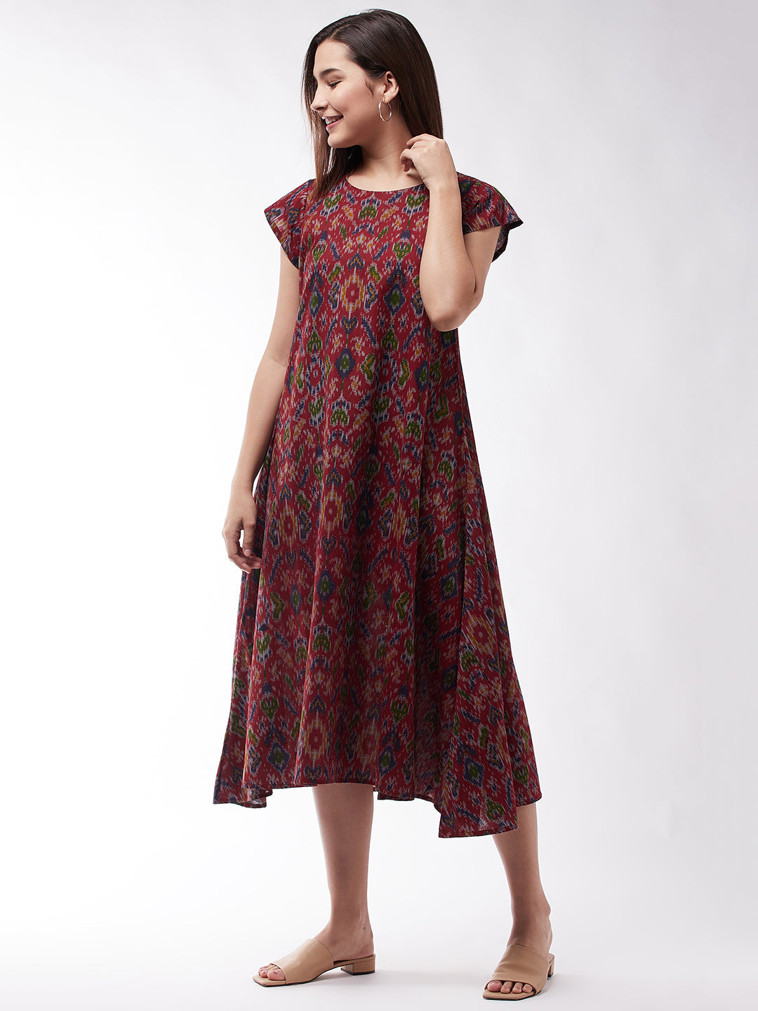 Abstract A- Line Ikkat Print Dress