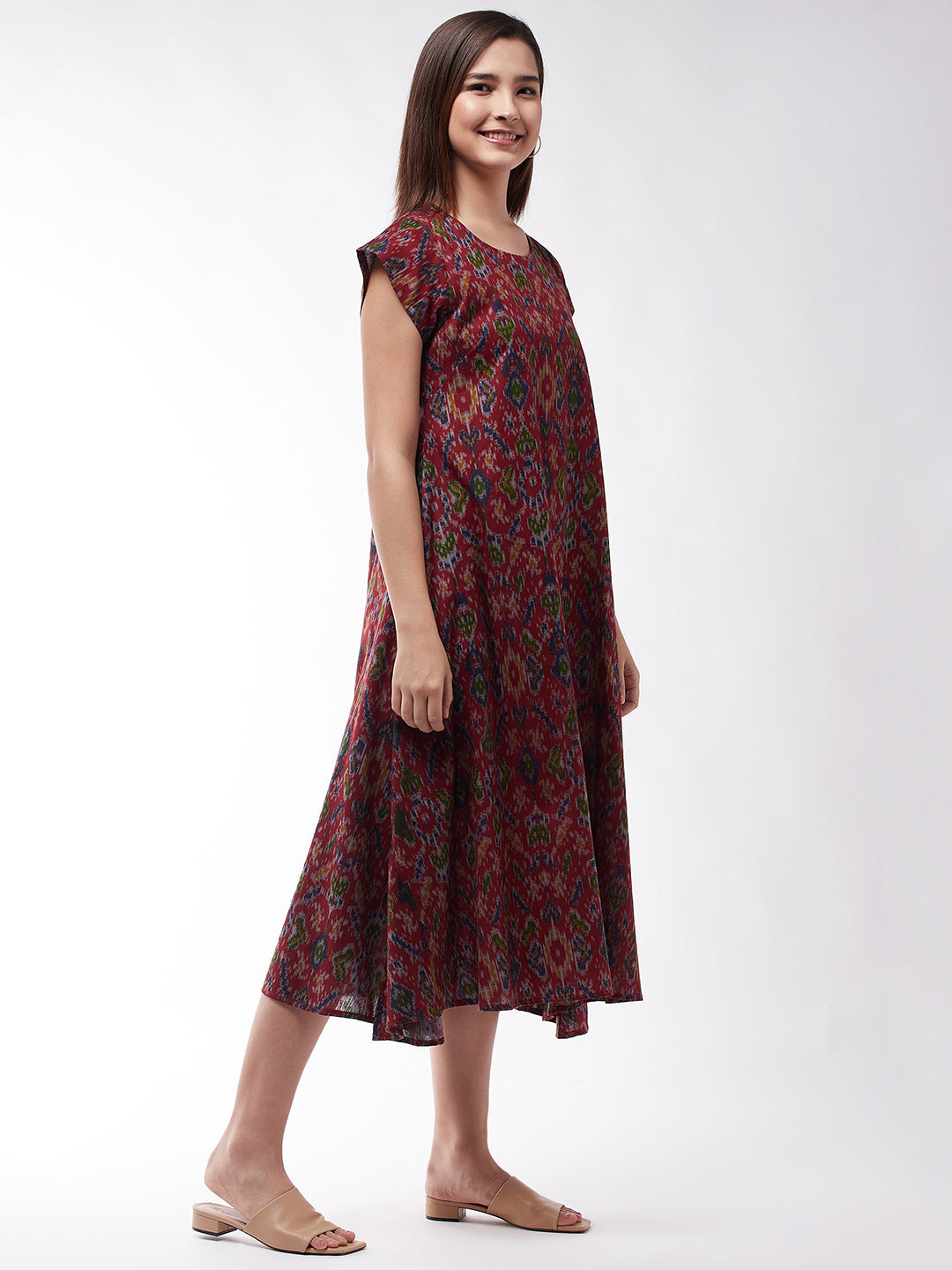 Abstract A- Line Ikkat Print Dress
