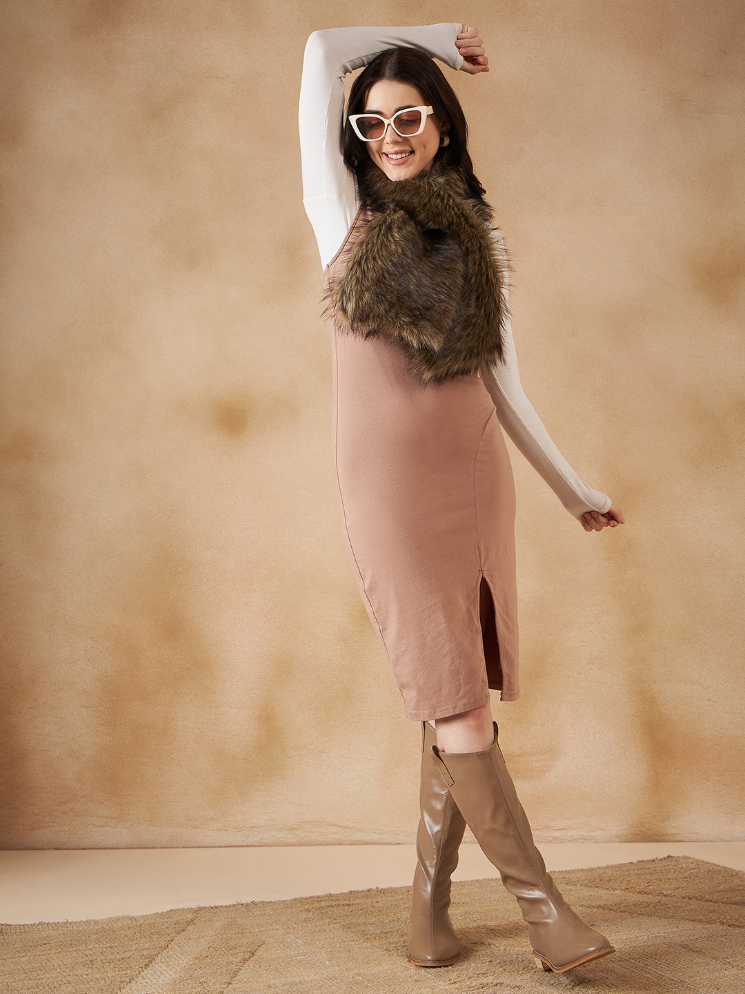 Beige Print Faux Fur Neck Warmer