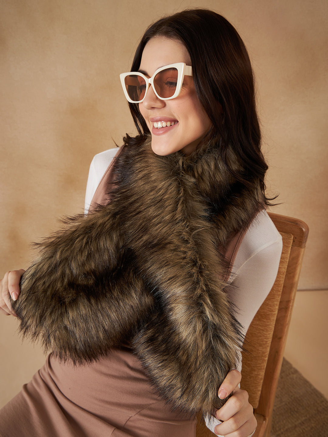 Beige Print Faux Fur Neck Warmer