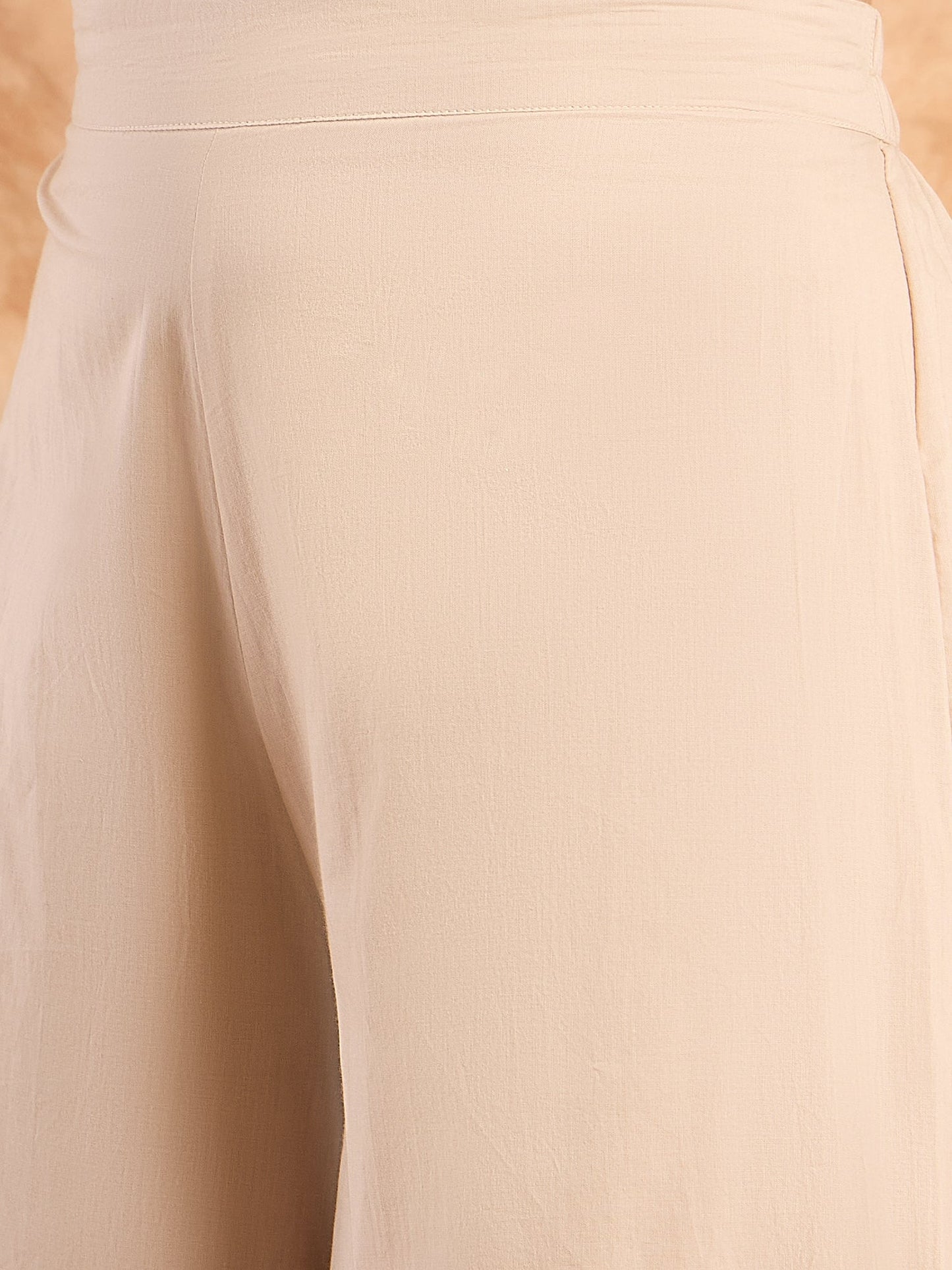 Beige Pastel V Neck Flared Kurta Set